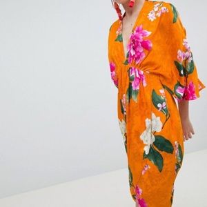 ASOS DESIGN Kimono Midi Dress In Bold Floral